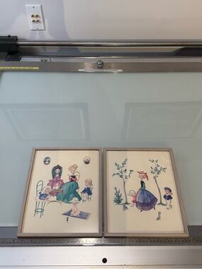 Vintage Desclee De Brouwer Belgian Nursery Art Pair Framed Storybook Prints